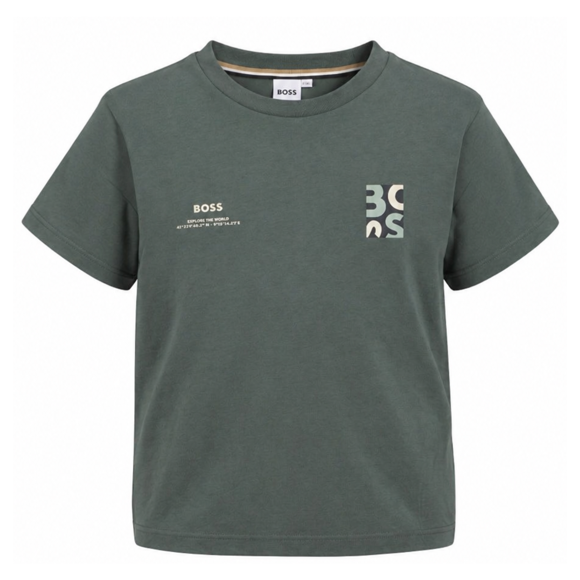T-shirt per bambino Boss Kidswear verde con logo sul petto J52974 68C BOSS KIDS