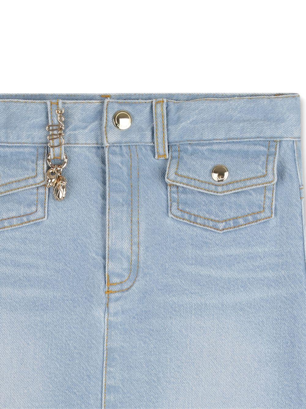 Gonna per bambina Chloé Kids in denim con orlo sfrangiato C20829 Z04 CHLOE' KIDS