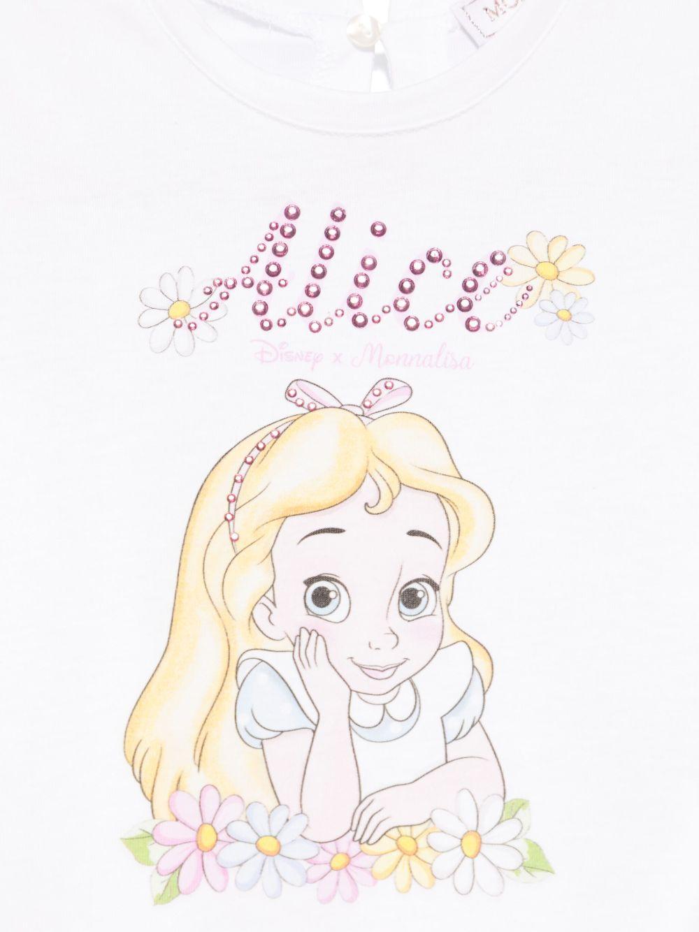 T-shirt per neonata Monnalisa bianco con motivo Alice x Disney 39E610 5002 0099 MONNALISA