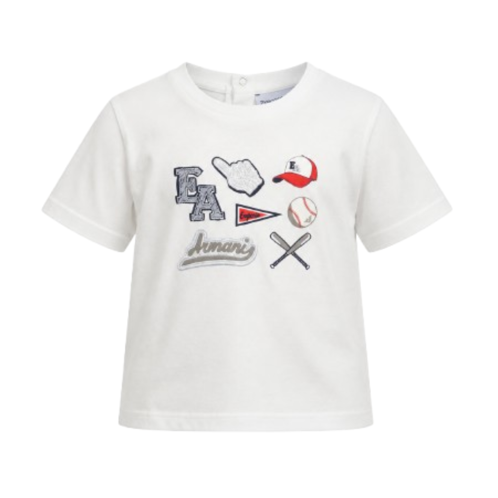 T-shirt per neonato Emporio Armani Kids bianca con stampa grafica sul davanti EB001078 AF21820 U0003 EMPORIO ARMANI KIDS