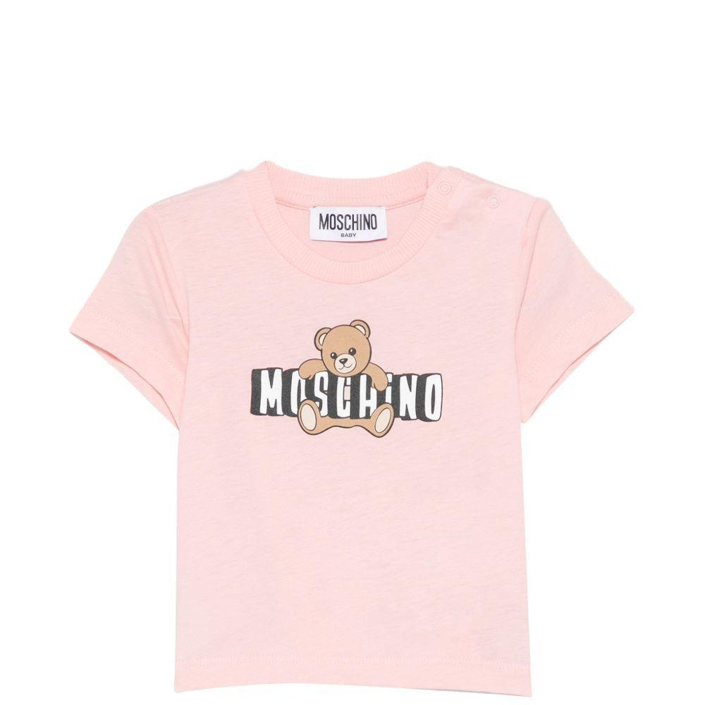 T-shirt per neonata Moschino Kids rosa con logo sul davanti MUM04PLAA03 50209 MOSCHINO KIDS
