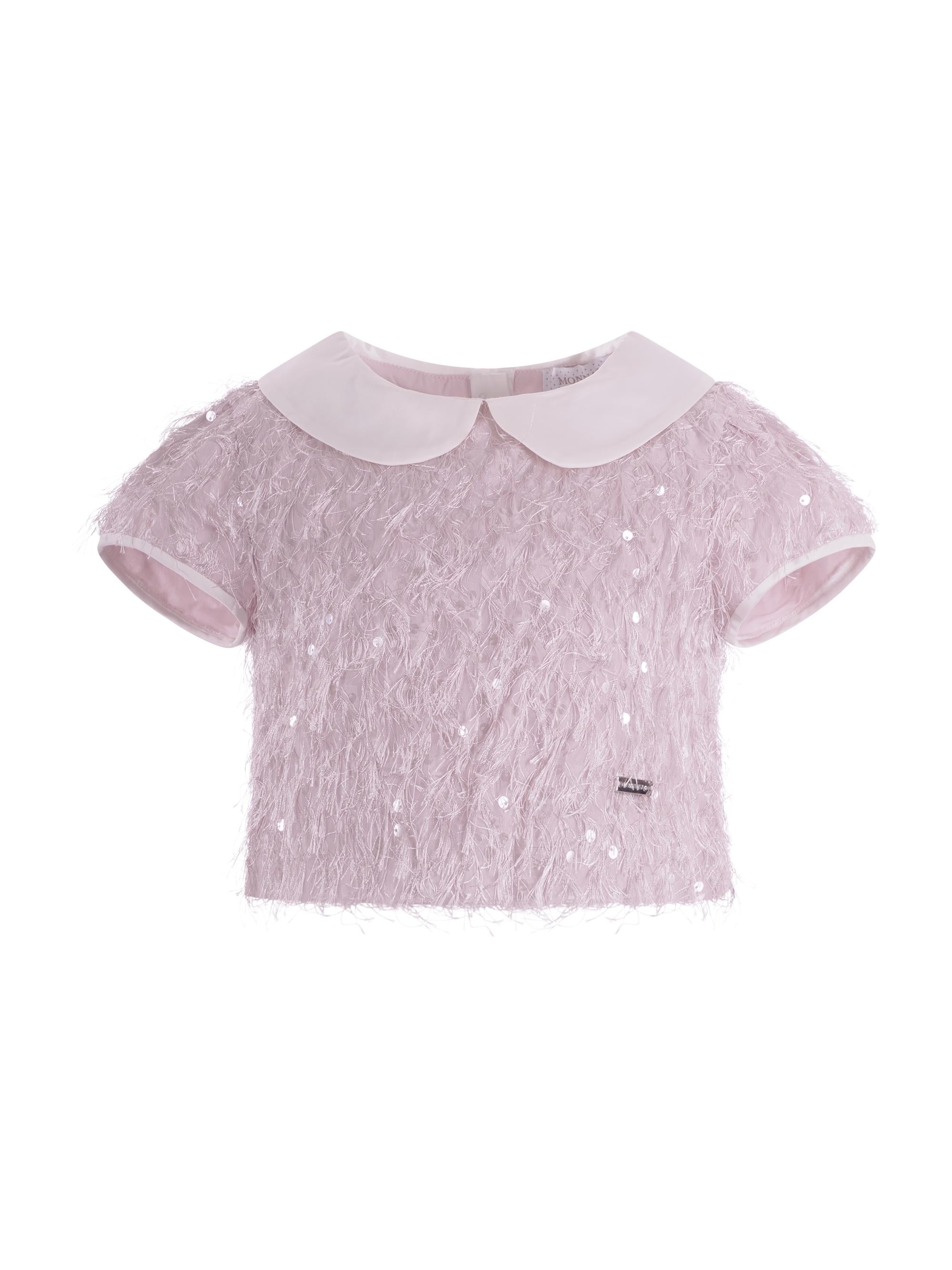 T-shirt per bambina Monnalisa rosa con colletto alla Peter Pan 79G300 7024 0091 MONNALISA