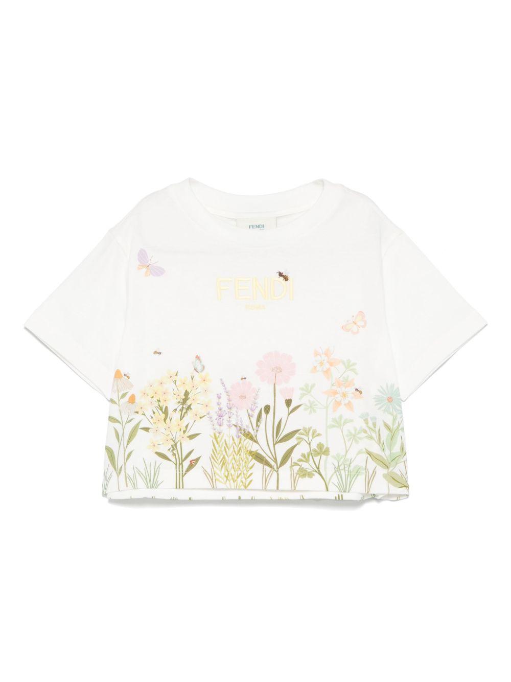 T-shirt per bambina Fendi Kids bianco con logo JFI374 7AJ F0TU9 FENDI KIDS