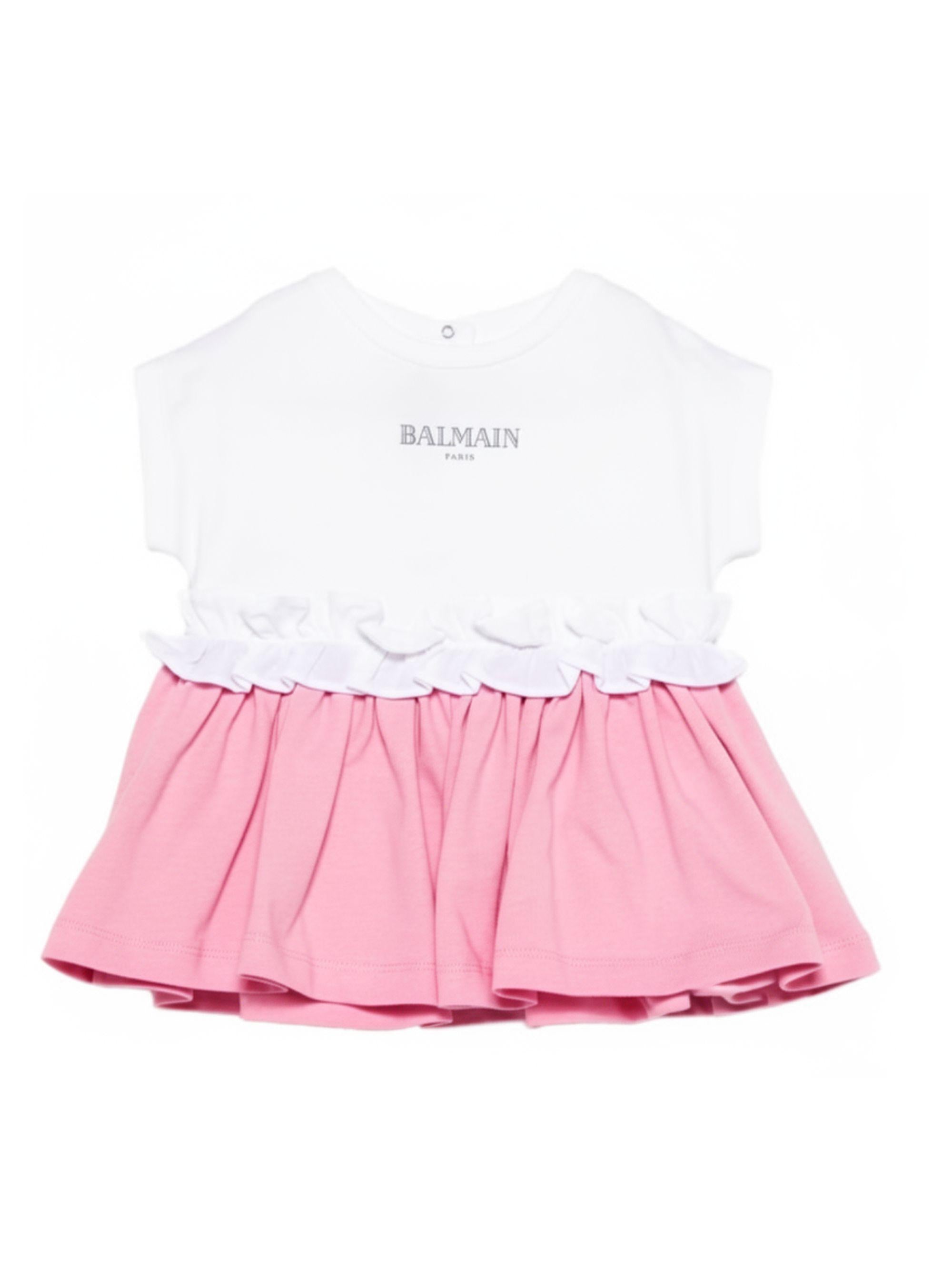 Abito per bambina Balmain kids bianco a girocollo BY1092 Z3672 552BC BALMAIN KIDS