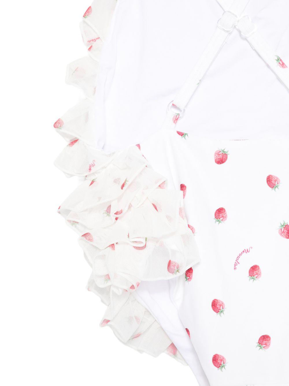 Costume intero per bambina Monnalisa bianco con applicazione fragola 39G027 7096 9944 MONNALISA