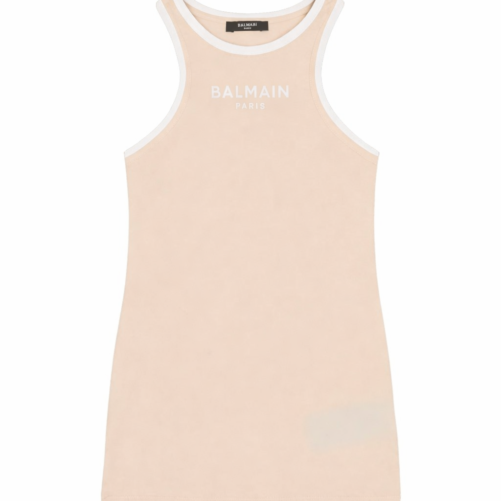T-shirt per bambina Balmain Kids beige con logo stampato sul davanti BY8A12 Z3277 107BC BALMAIN KIDS