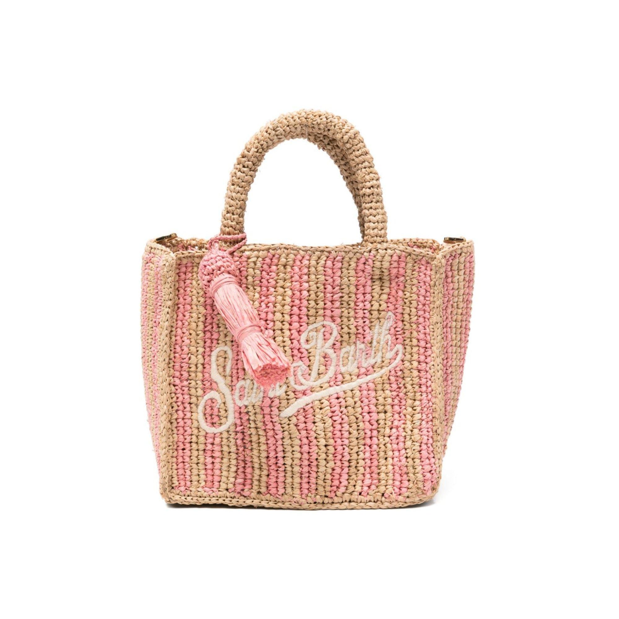 Borsa Vanity Mini MC2 Saint Barth beige e rosa con motivo a righe VAMI004 02522L MC2 ST. BARTH KIDS
