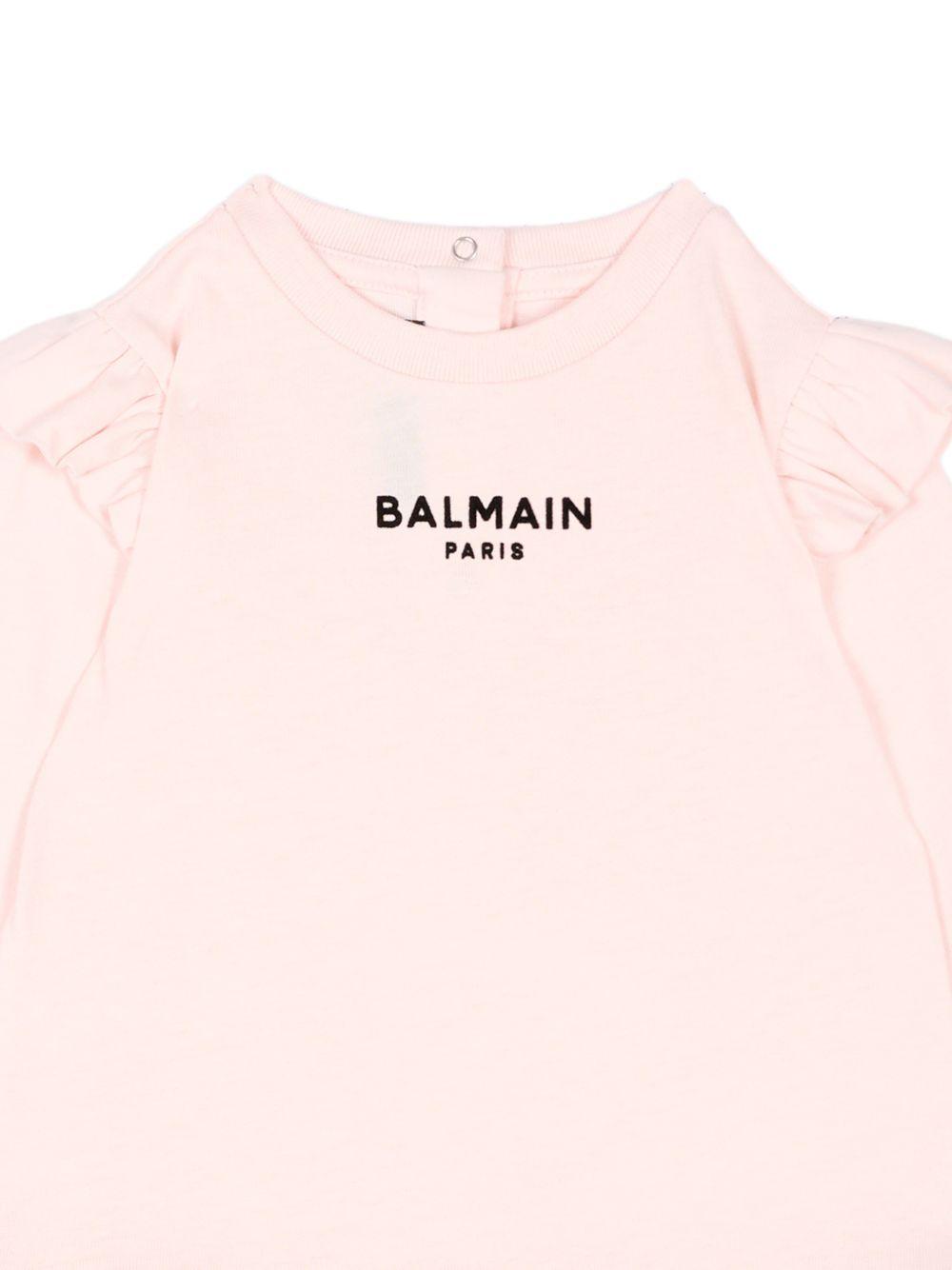 T-shirt per neonata Balmain Kids rosa con dettagli con volant BZ8010 Z3672 508NE BALMAIN KIDS