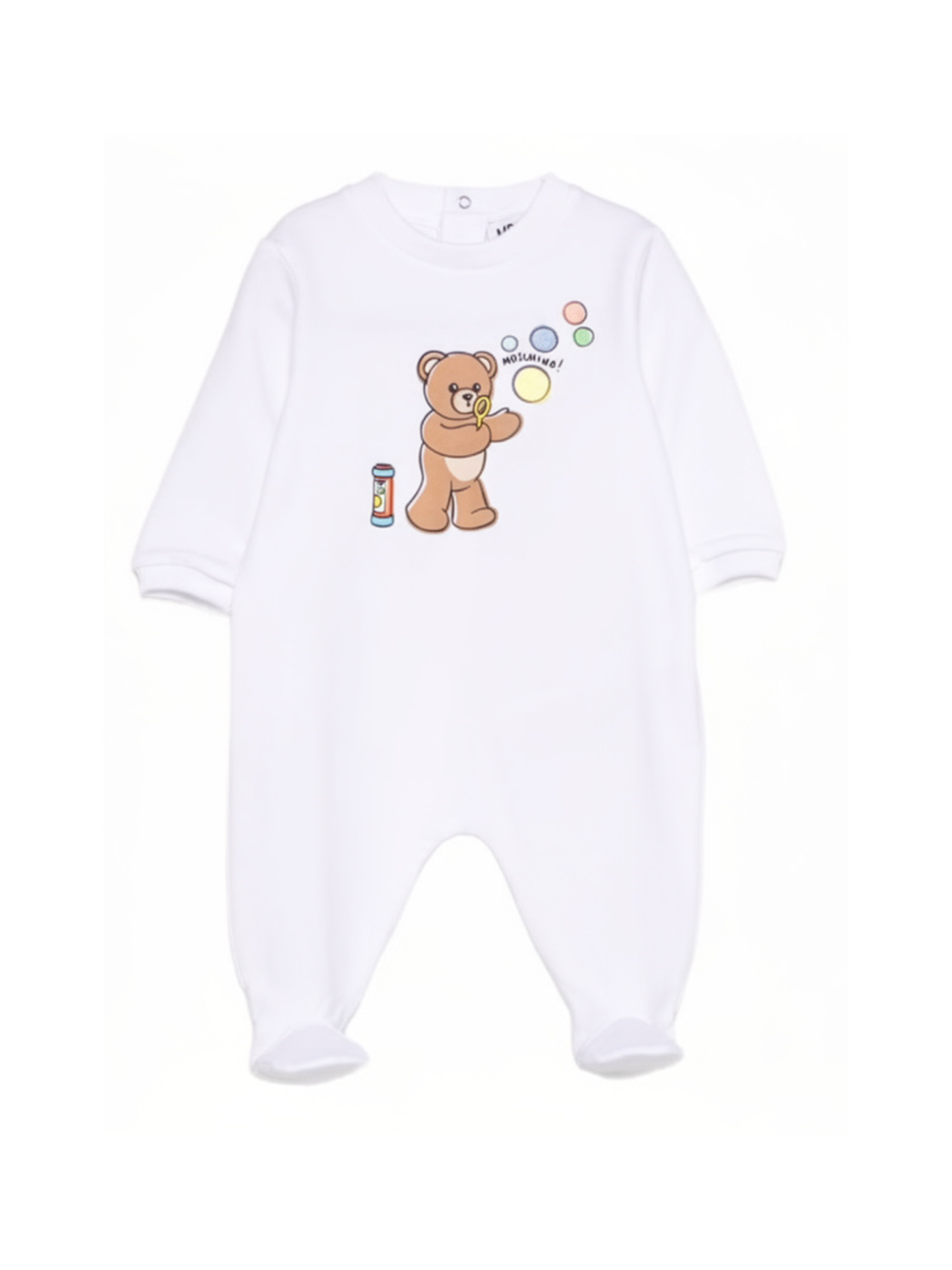 Pigiama per neonati Moschino Kids bianco con stampa grafica Teddy bear MUT04RLCA19 10101 MOSCHINO KIDS