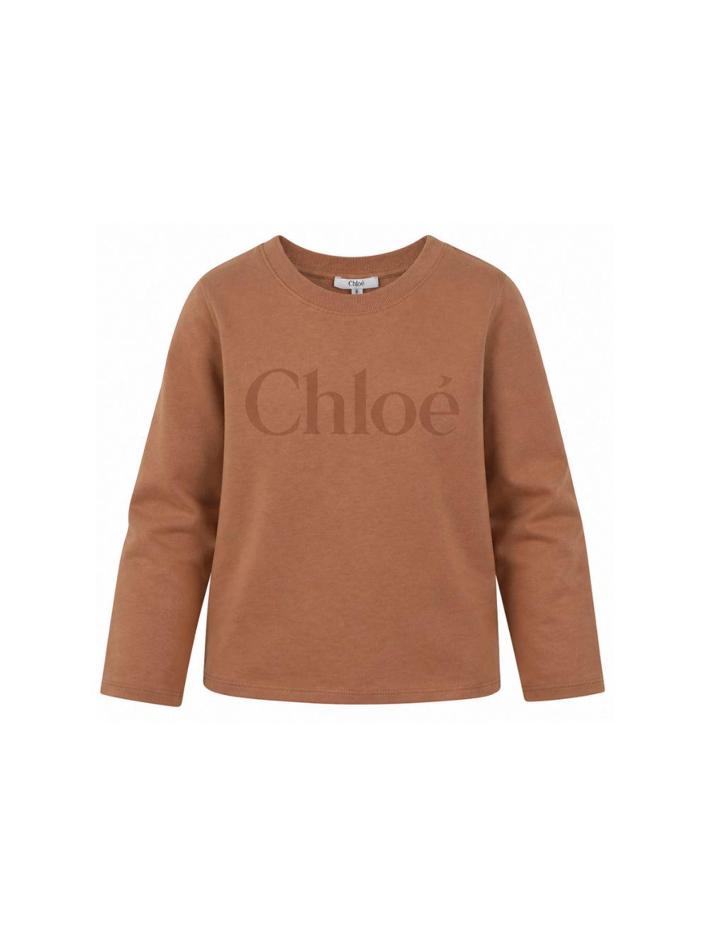 T-shirt per bambina Chloè Kids marrone con stampa logo sul davanti C21299 31F CHLOE' KIDS