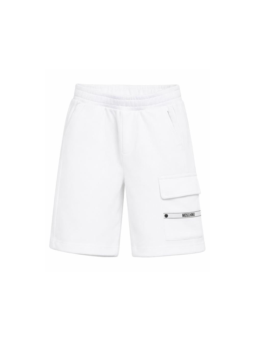 Shorts per bambino Moschino Kids bianco con dettaglio logo sulla tasca HUQ02OLCA86 10101 MOSCHINO KIDS