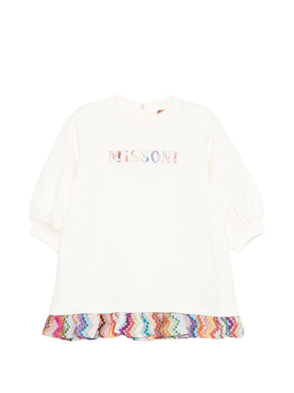 Abito per neonata Missoni Kids bianco con orlo con dettaglio a zigzag MZ1020 Z3183 102 MISSONI KIDS