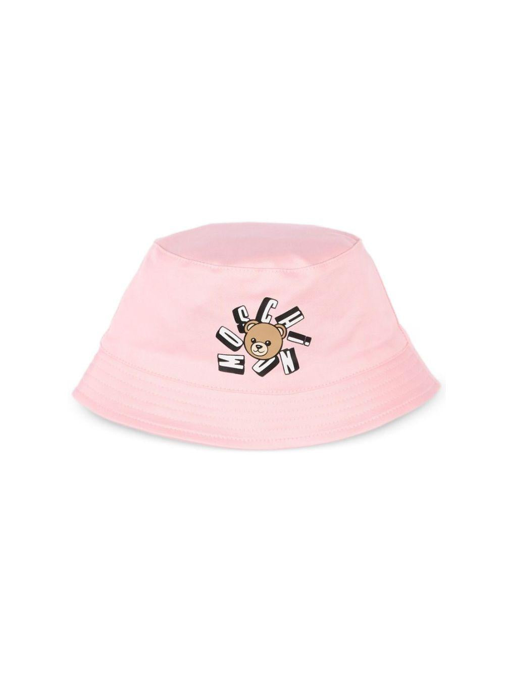 Cappello per neonata Moschino Kids rosa con stampa Teddy Bear MNX057LPA01 50209 MOSCHINO KIDS