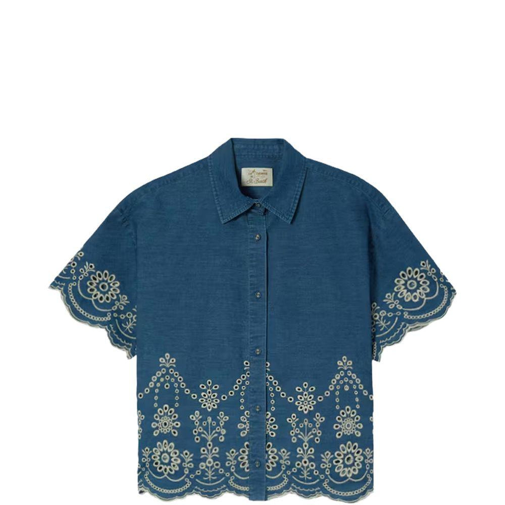 Camicia per donna MC2 Saint Barth in denim con ricamo a fiori CEM0001 00473L MC2 ST. BARTH