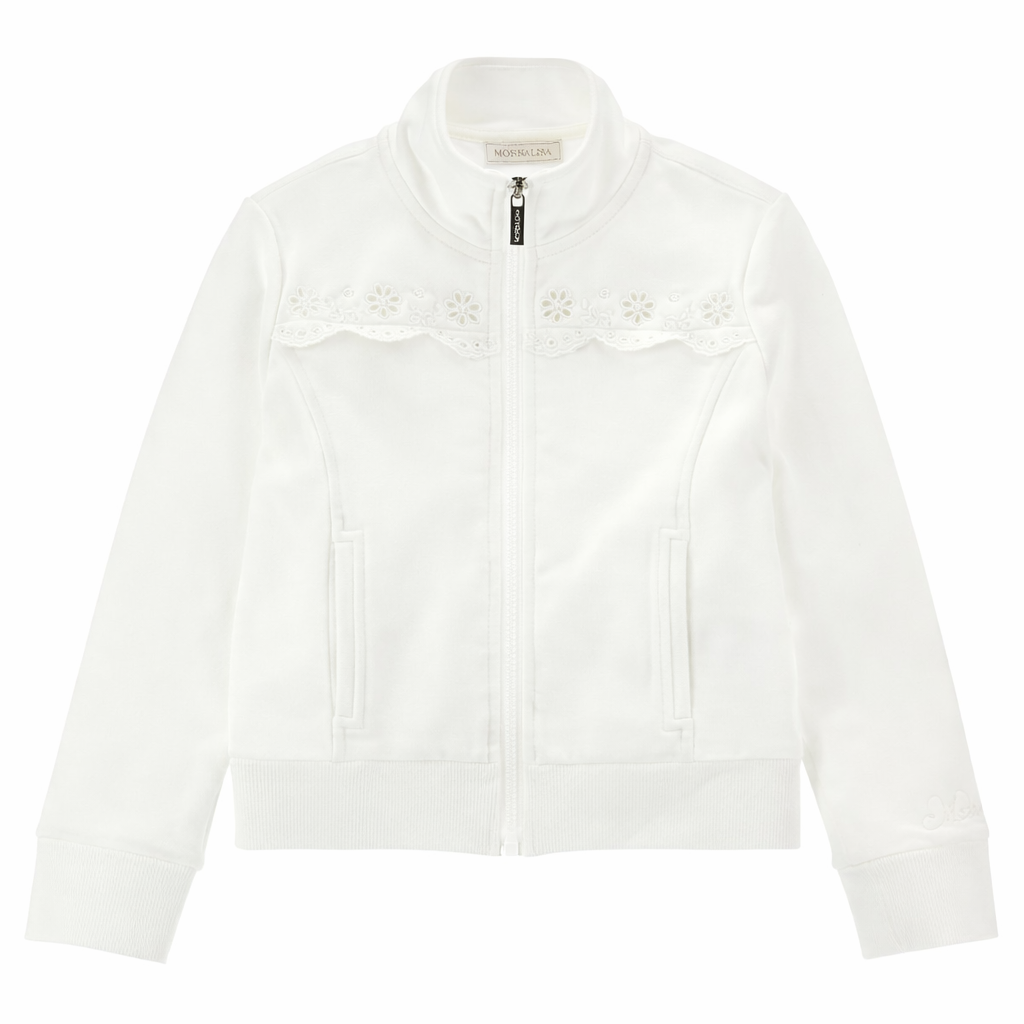Felpa per bambina Monnalisa bianca con dettaglio fiori 17G800 7014 0001 MONNALISA KIDS