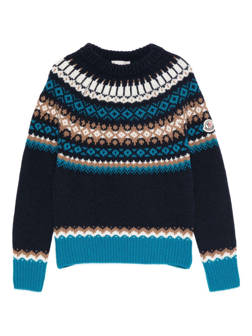Maglione per bambino Moncler Enfant blu con motivo Fair Isle K29549C00011M1115 778 MONCLER ENFANT