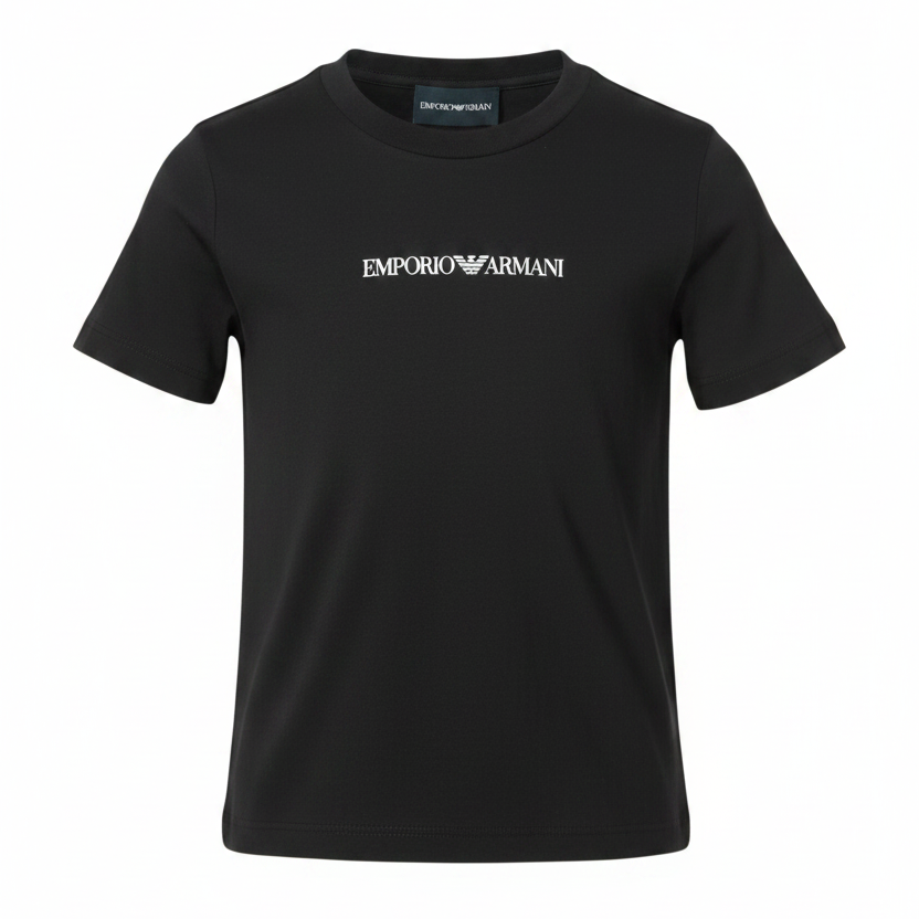 T-shirt per bambino Emporio Armani Kids nera con logo sul davanti EB000421 AF15013 MC194 EMPORIO ARMANI KIDS