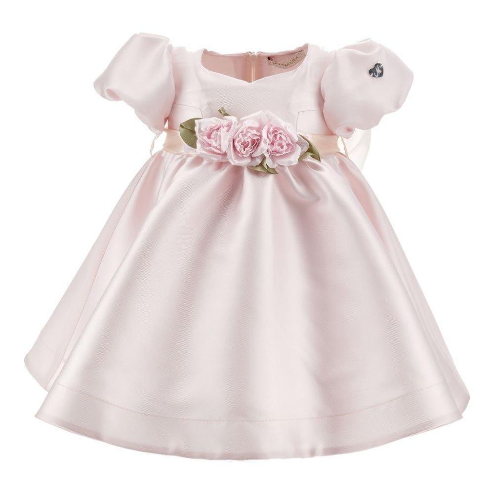 Abito per neonata Monnalisa rosa con dettaglio con fiocco e con fiore 73G903 7302 0091 MONNALISA KIDS