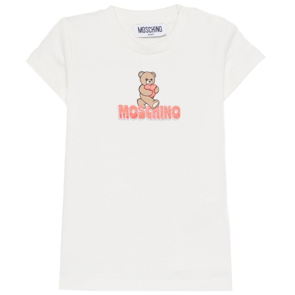 Abito per neonata Moschino Kids bianco con stampa orsetto MAV0C9LCA52 10063 MOSCHINO KIDS