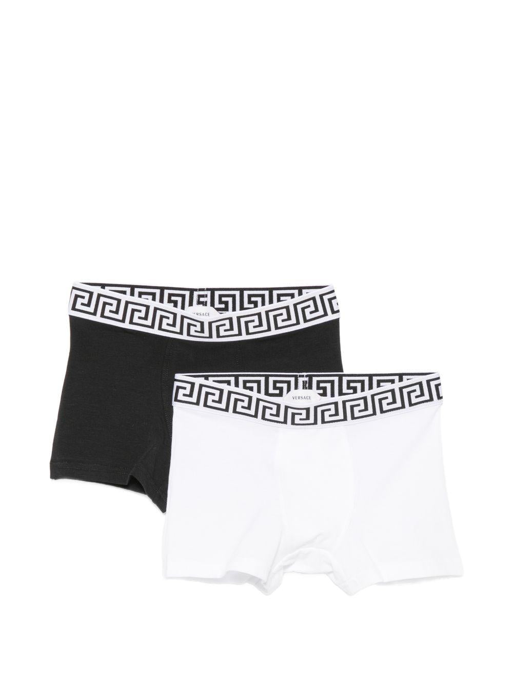 Set due boxer per bambino Versace Kids bianco e nero con stampa Greca 10252441A18280 2W020 VERSACE KIDS