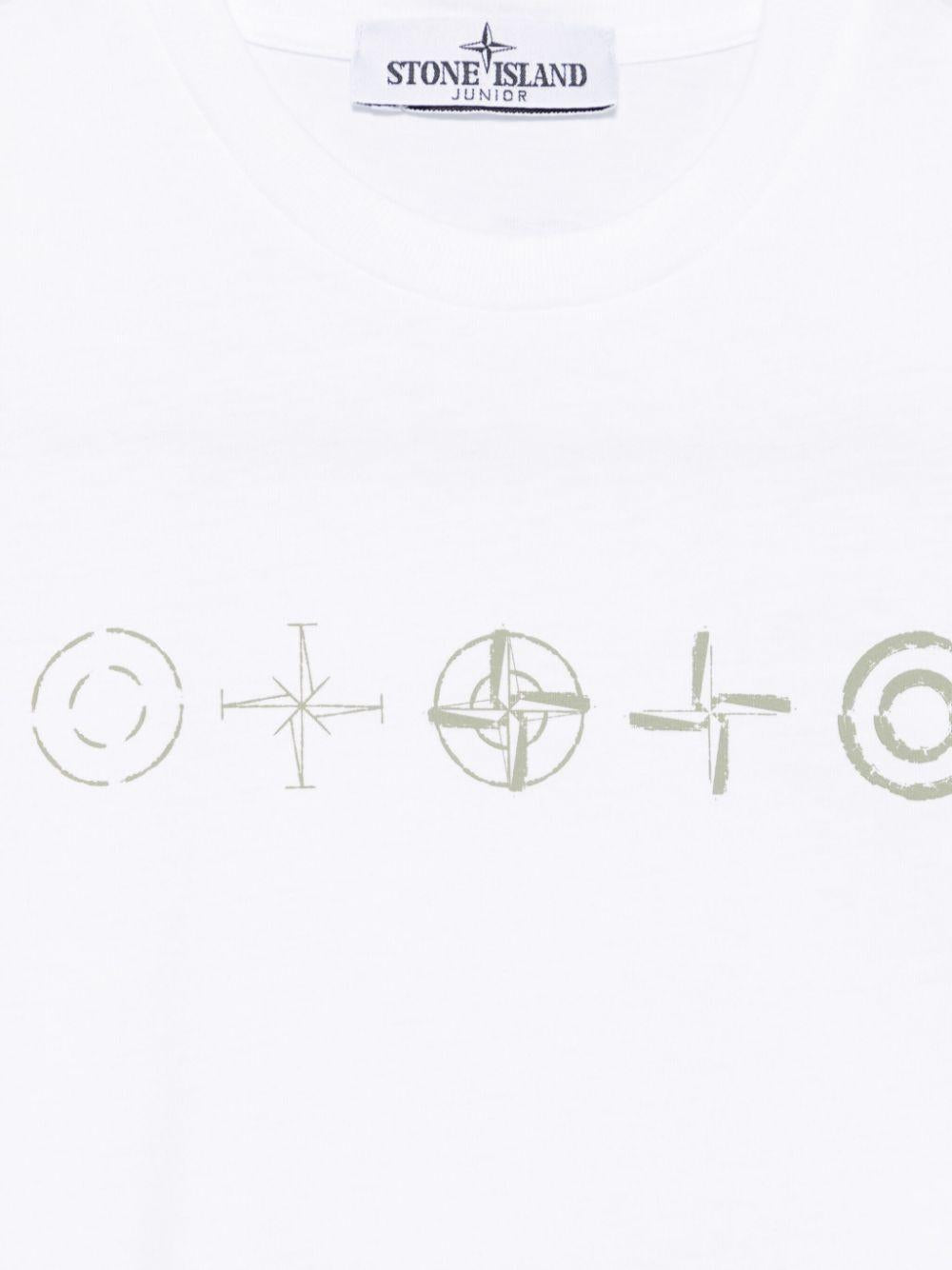 T-shirt con stampa per bambino Stone Island Junior bianco con girocollo K1S162100010S0126 V0001 STONE ISLAND KIDS