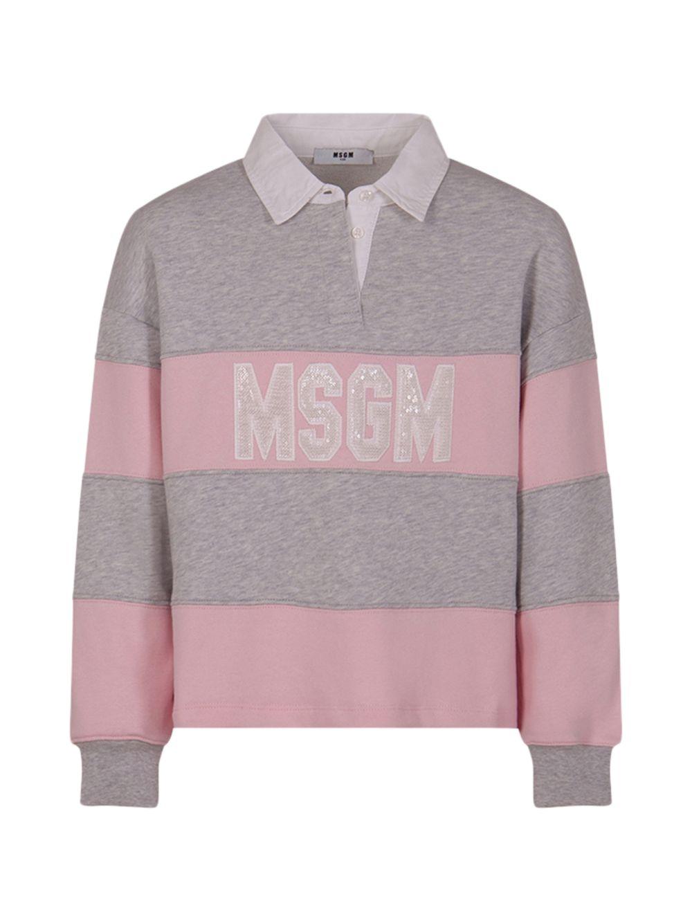 T-shirt per bambina MSGM Kids rosa e grigia a maniche lunghe S6MSJGSW027 MS076 MSGM KIDS