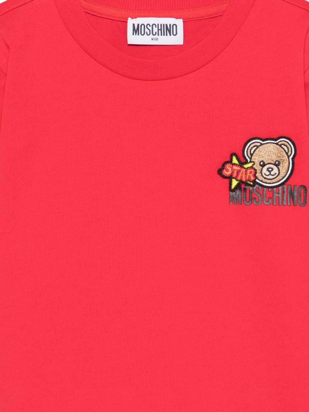 T-shirt per bambini Moschino Kids rossa con ricamo Teddy Bear HTM058LAA24 50109 MOSCHINO KIDS