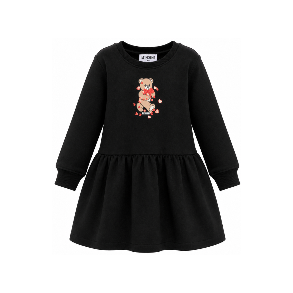 Abito per bambina Moschino Kids nero con dettaglio Teddy Bear HAV0H7LDA63 60100 MOSCHINO KIDS