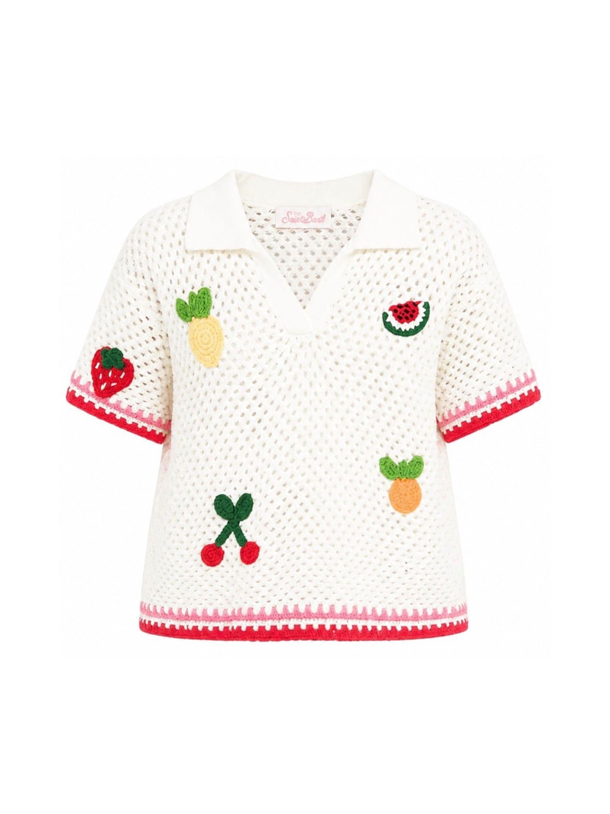 Maglia per bambina MC2 Saint Barth Kids bianco con motivo patch PIX0002 00264L MC2 ST. BARTH KIDS