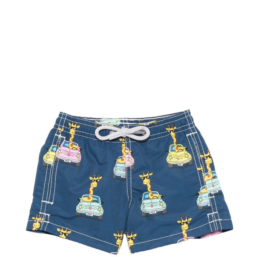 Costume da bagno per bambino MC2 Saint Barth x Fiat 500 Kids blu scuro con stampa giraffa JEA0001 00074L MC2 ST. BARTH KIDS