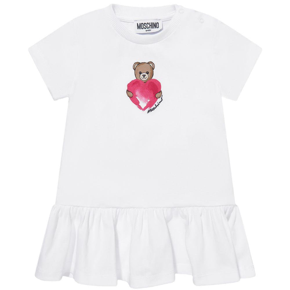 Abito per neonata Moschino Kids bianco con stampa Teddy Bear MDV0DJLAA02 10101 MOSCHINO KIDS