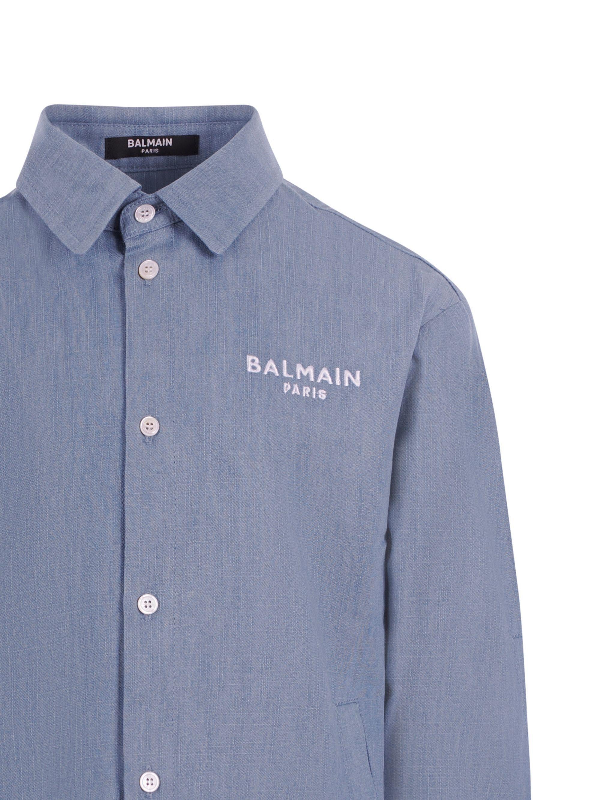 Camicia per bambino Balmain Kids denim con logo sul davanti BY5P50 P0588 653BC BALMAIN KIDS