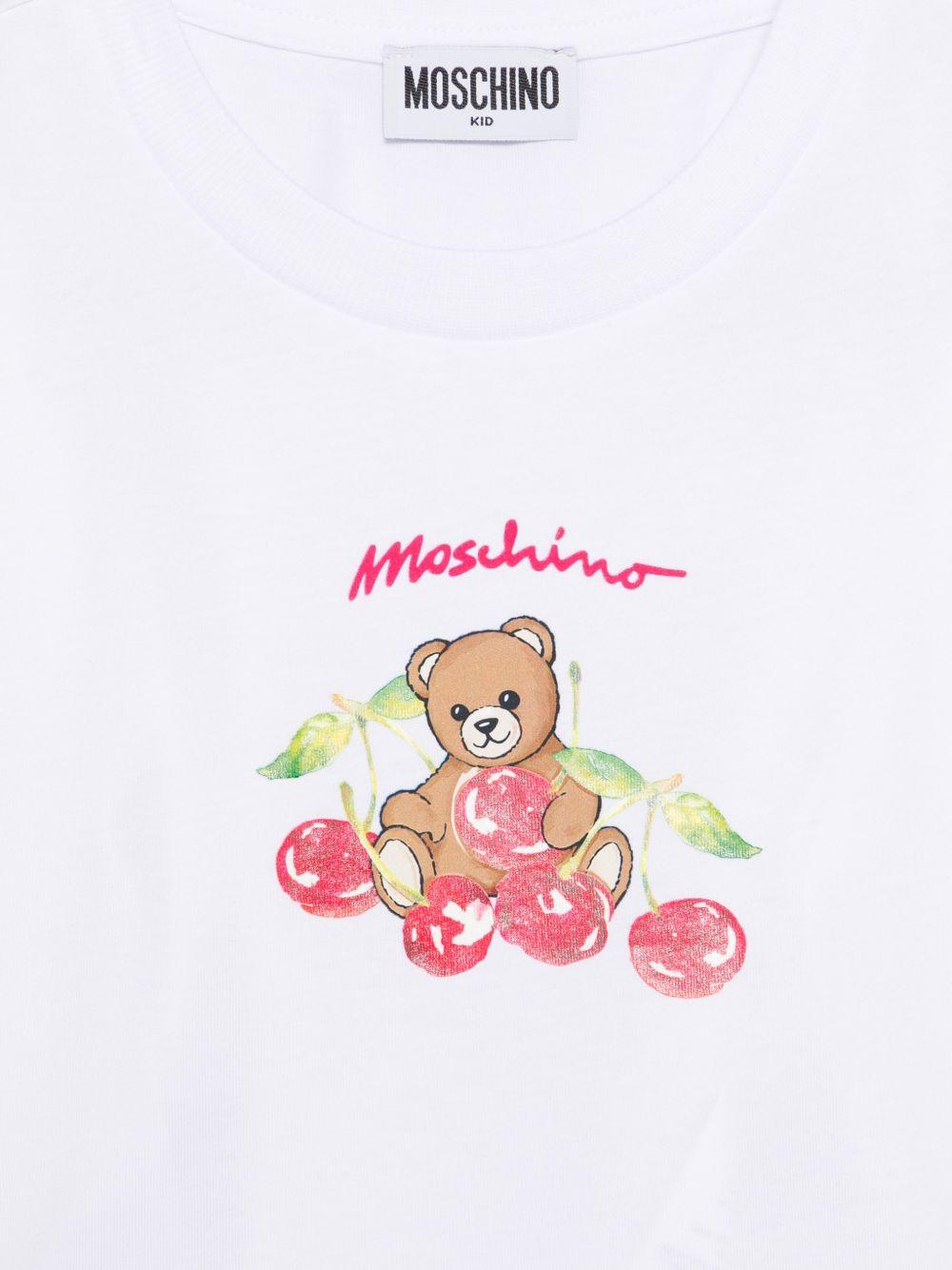 T-shirt per bambina Moschino Kids bianca con stampa Teddy Bear HDM075LAA02 10101 MOSCHINO KIDS