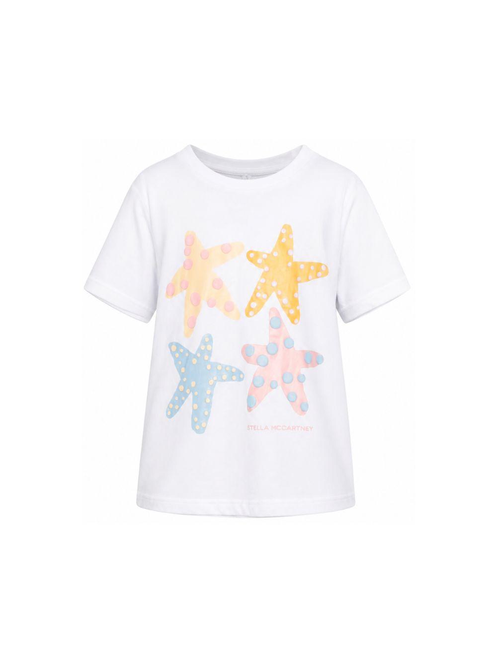T-shirt per bambini Stella McCartney Kids bianca con stampa stelle marine TY8A81 Z0434 100 STELLA McCARTNEY KIDS