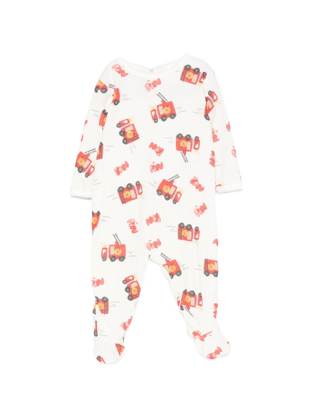 Pigiama per neonato Petit Bateau bianco con stampa camion dei pompieri A0GH0 01 PETIT BATEAU KIDS