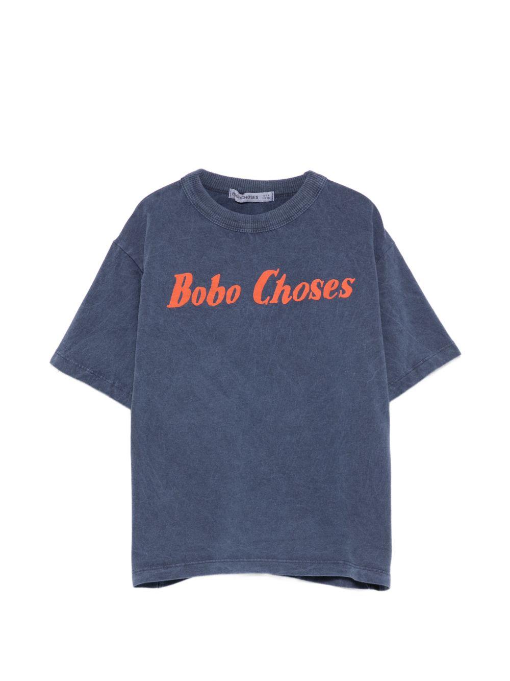 T-shirt per bambino Bobo Choses blu con scritta logo sul davanti B126AC014 411 BOBO CHOSES KIDS