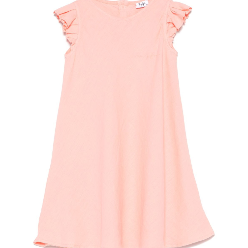 Abito in lino per bambina Il Gufo rosa con ruches P25VM778L6006 249 IL GUFO