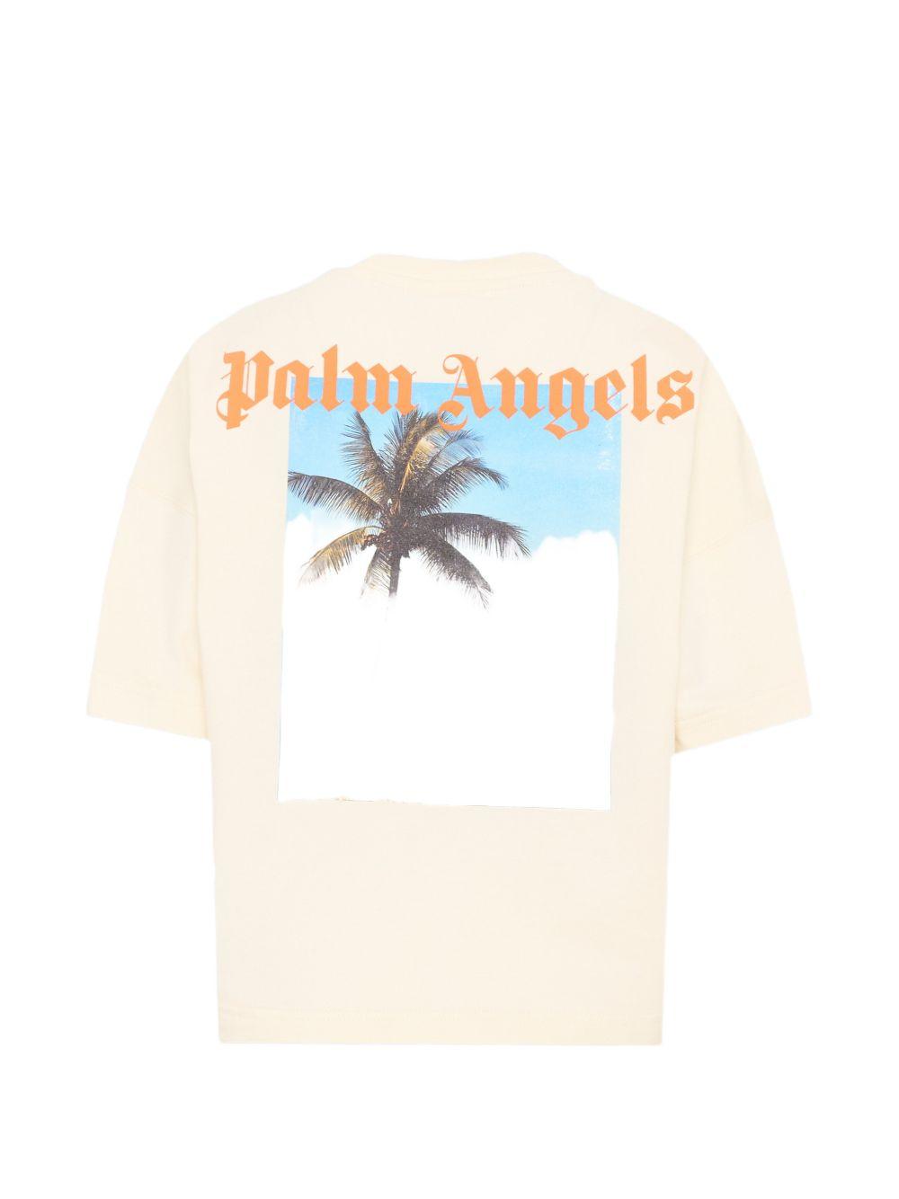 T-shirt per bambino Palm Angels Kids beige con stampa grafica sul retro PBAA002S26JER002 002 PALM ANGELS KIDS