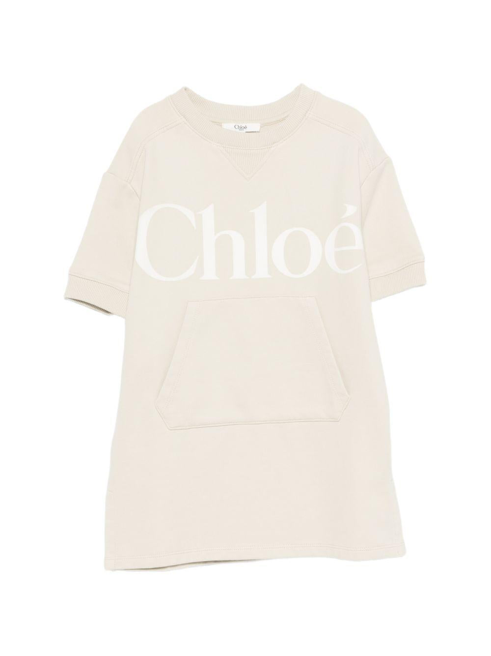 Abito per bambina Chloé Kids beige con logo sul davanti C21230 72J CHLOE' KIDS