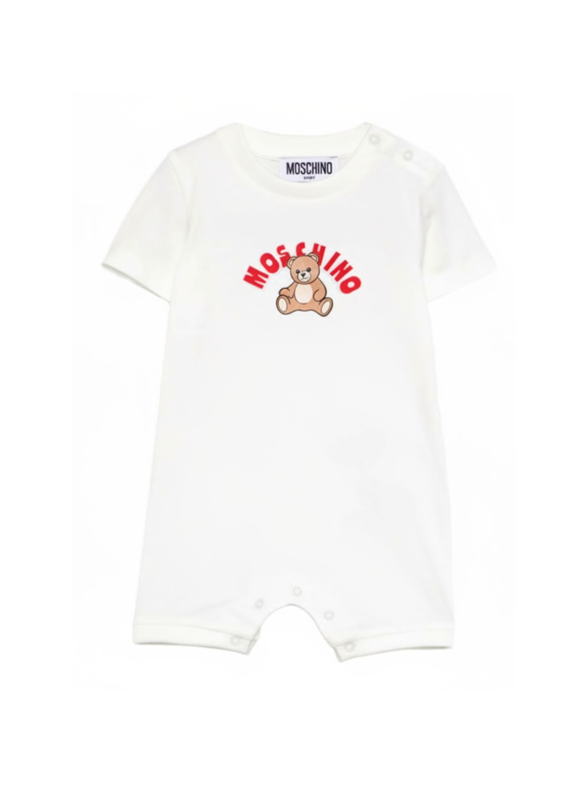 Tutina per neonati Moschino Kids bianca con stampa grafica Teddy Bear MTY022LAA01 10063 MOSCHINO KIDS