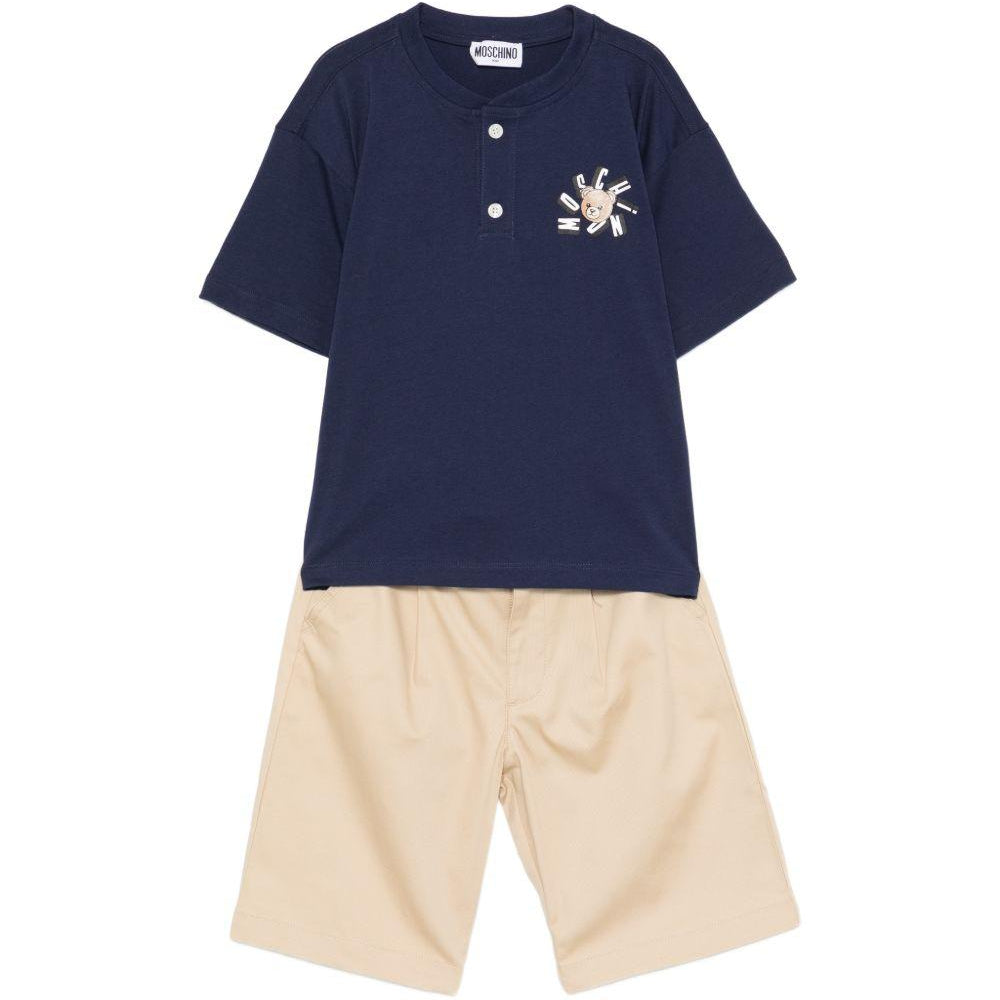 Set t-shirt e shorts per bambino Moschino Kids multicolore con stampa Teddy Bear HUG00TLYA02 83684 MOSCHINO KIDS