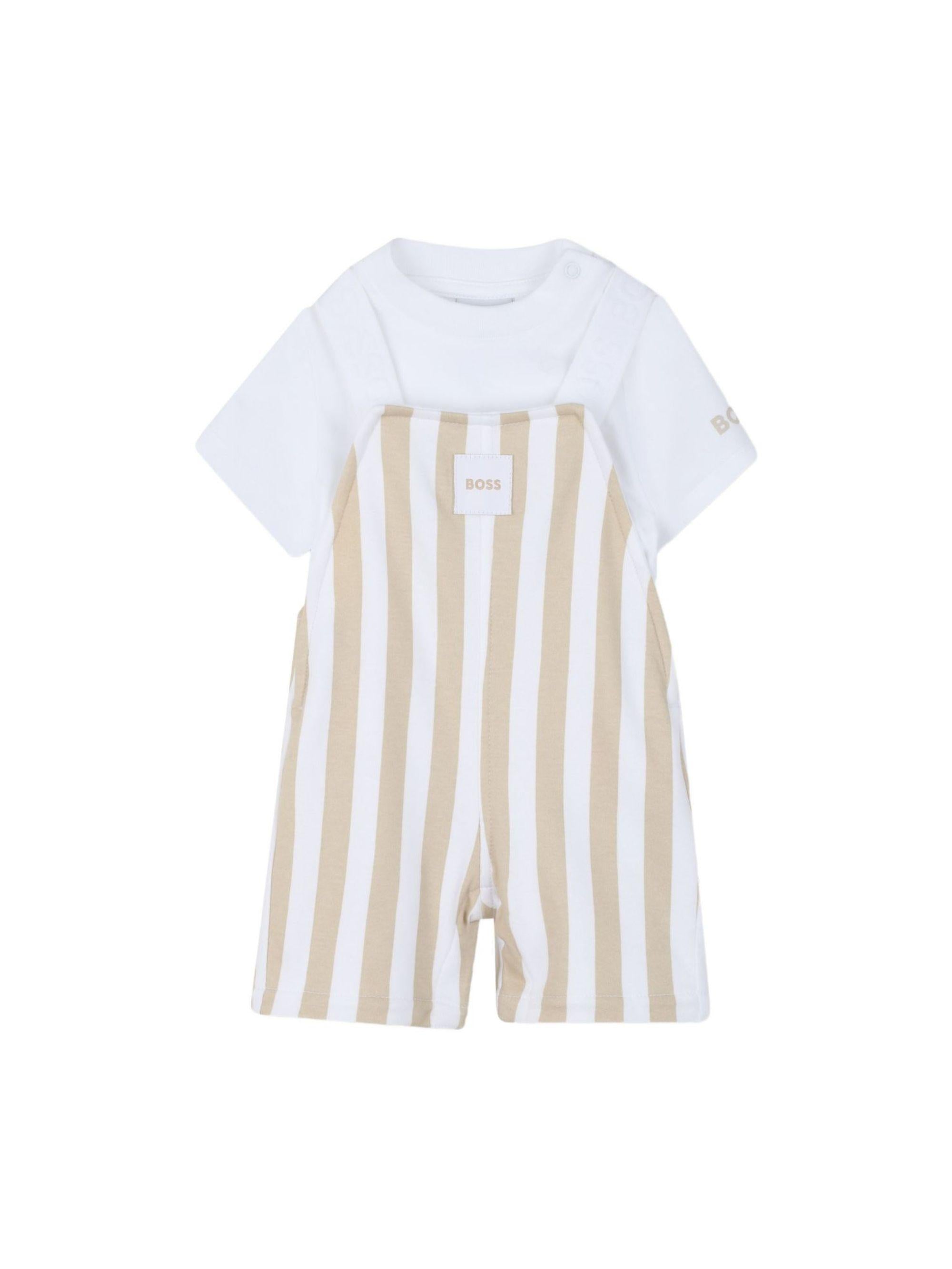 Set t-shirt e salopette per neonato Boss Kids multicolore con design a righe J53038 249 BOSS KIDS