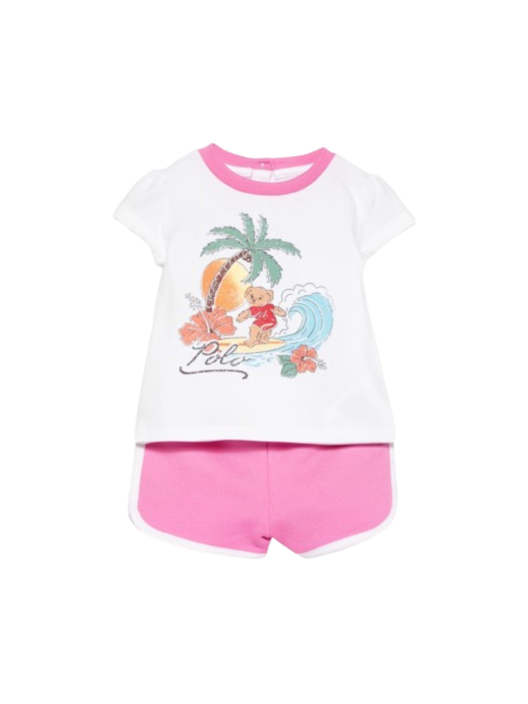 Completo t-shirt e shorts per neonata Polo Ralph Lauren Kids bianco e rosa con stampa grafica 310B14162 001 Ralph Lauren kids
