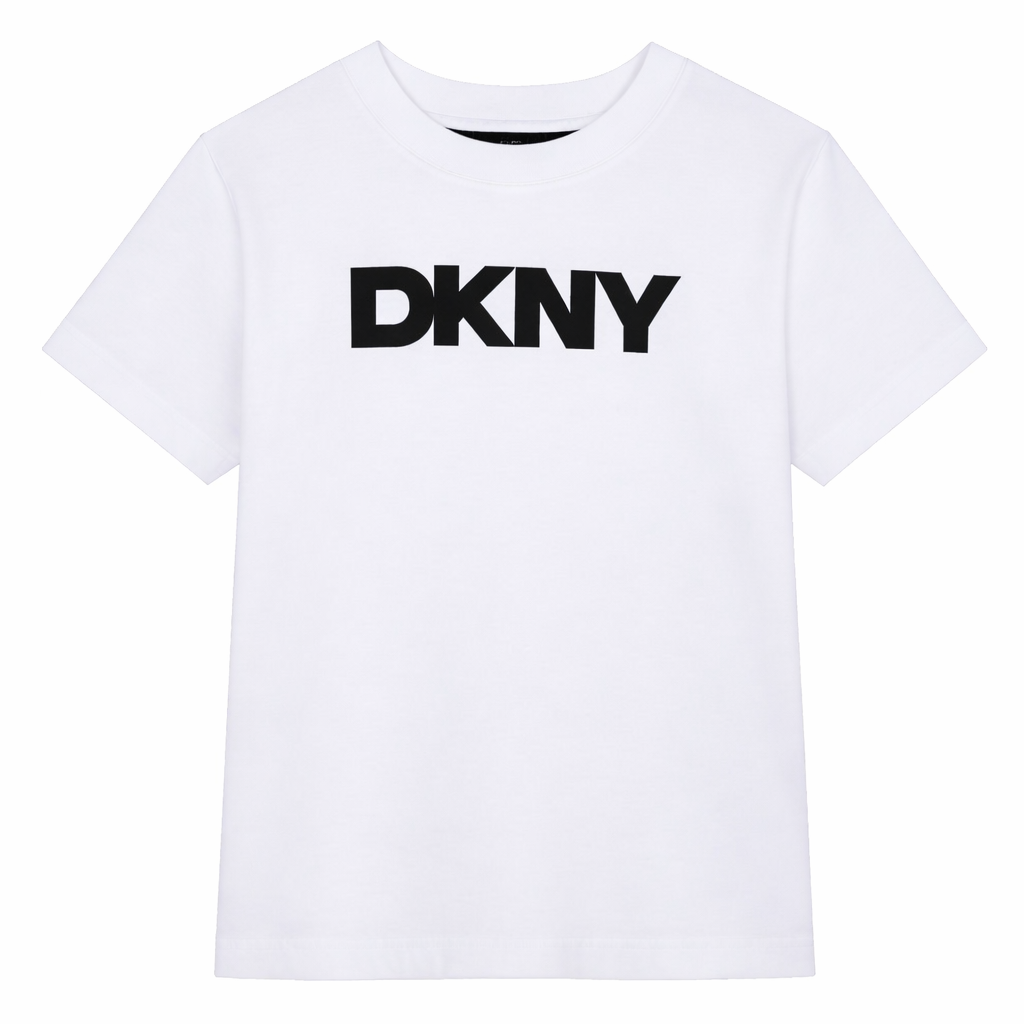 T-shirt per bambini DKNY Kids bianca con logo sul davanti D62617 10P DKNY KIDS
