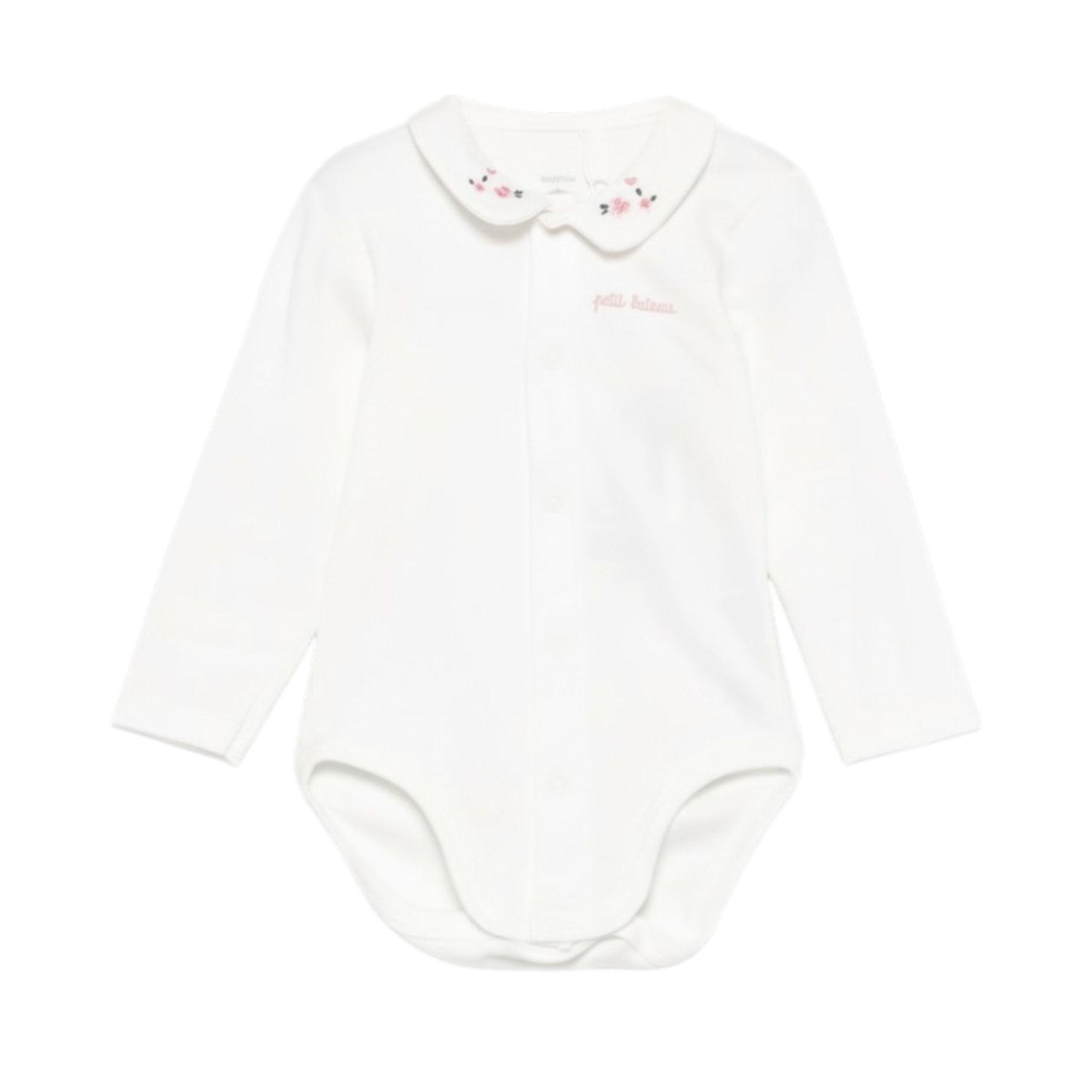 Body per neonata Petit Bateau bianco con ricamo a fiori A0EKL 03 PETIT BATEAU