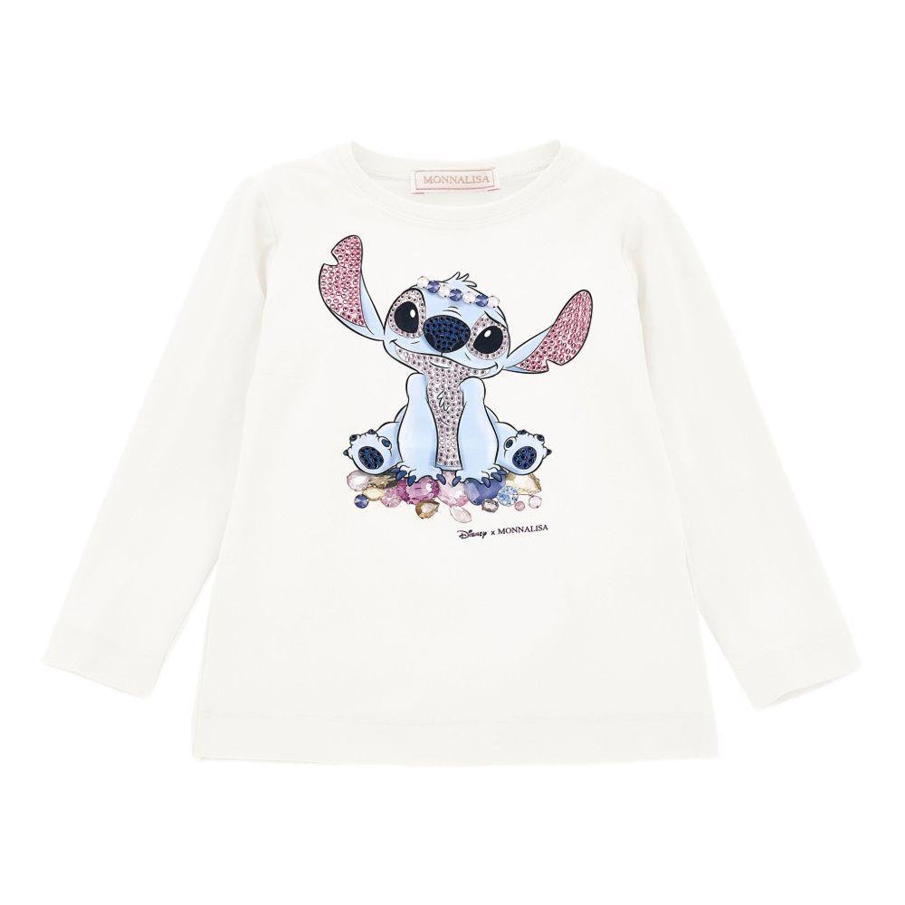 T-shirt per bambina Disney x Monnalisa bianco con stampa grafica Stitch 19F610 6013 0001 MONNALISA
