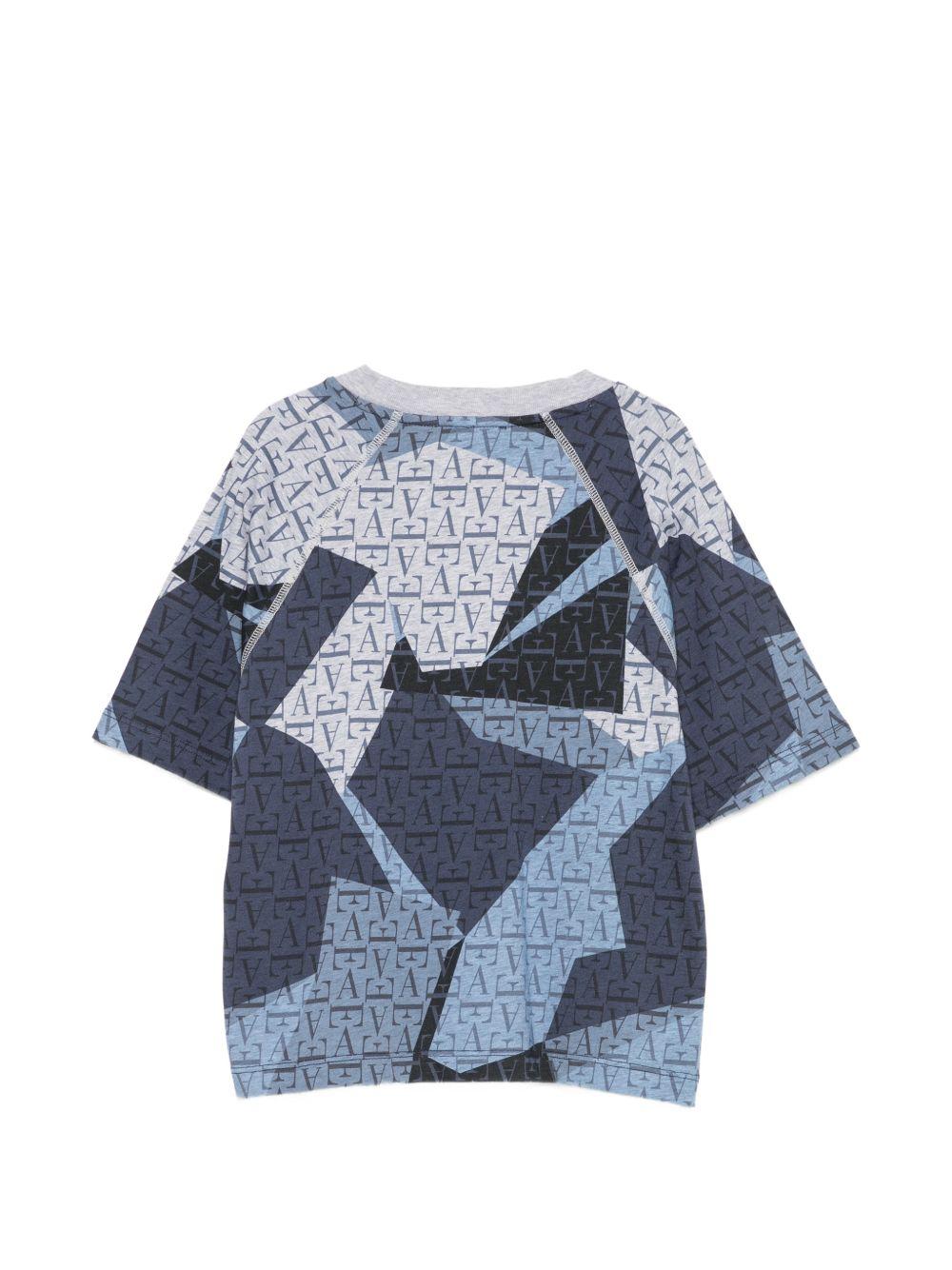 T-shirt per bambino Emporio Armani Kids blu con stampa monogramma all-over EB001655 AF28513 F8266 EMPORIO ARMANI KIDS