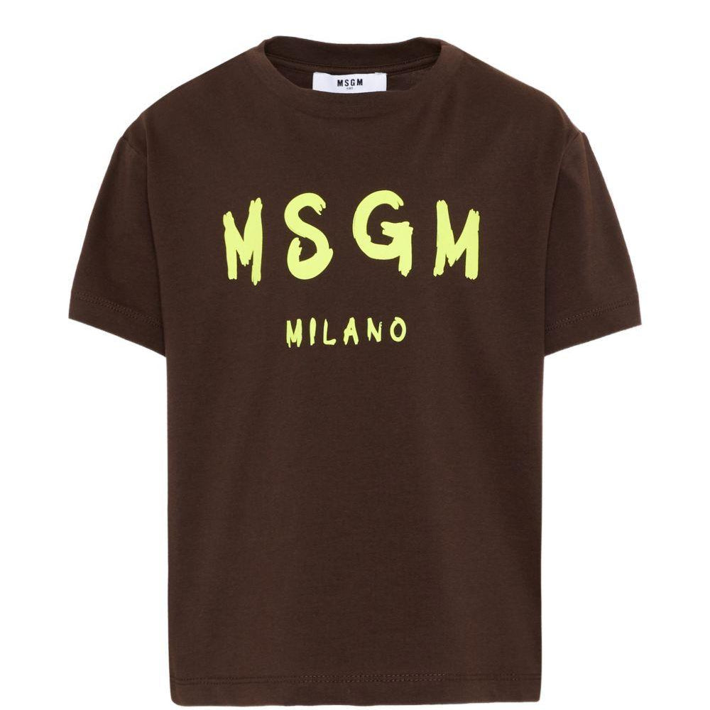 T-shirt per bambino MSGM Kids marrone con stampa logo S6MSJUTH001 943 MSGM KIDS