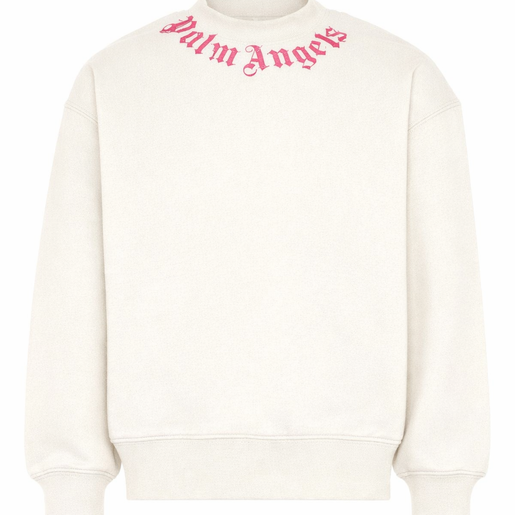 Felpa per bambina Palm Angels Kids bianca con logo fucsia sul davanti PGBA013S26FLE004 002 PALM ANGELS KIDS