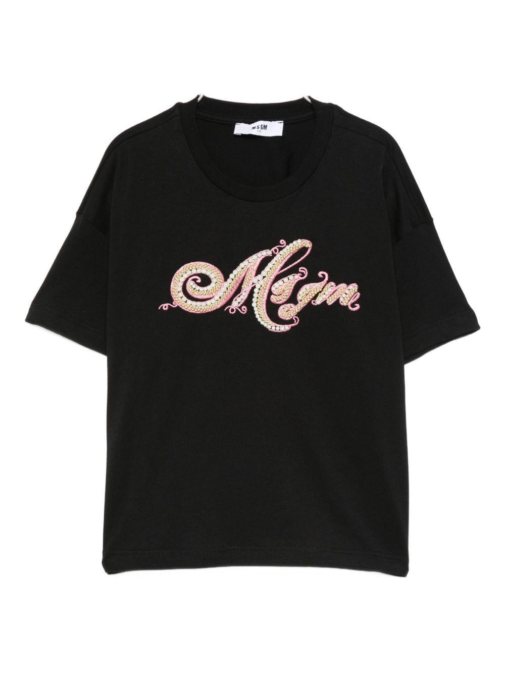 T-shirt per bambina MSGM Kids nera con logo sul davanti F5MSJGTH153 110 MSGM KIDS